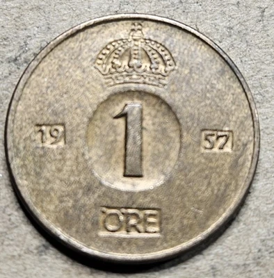 1957 Sweden 1 One Ore - Bronze Coin - Swedish - World Coin - Europe - Image 1 of 2