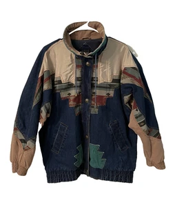 Giacca denim blu vintage usurata con toppa azteca sud-ovest taglia large - Foto 1 di 8