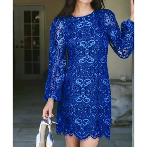 Lilly Pulitzer Georgi Spitzenkleid Boca Blau Zweifarbig Karneval Spitze Gr. 16   - Bild 1 von 6