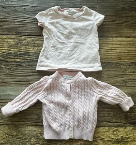 Ralph Lauren Baby Girl Mini-Cable Twinset Cardigan &Tee 6 Mo. Pink - Picture 1 of 6