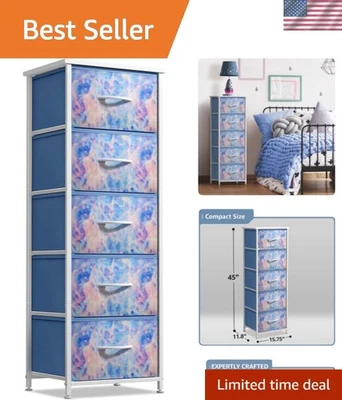 Torre de armazenamento leve Tie-Dye azul 5 gavetas para organização de quarto infantil - Imagem 1 de 4