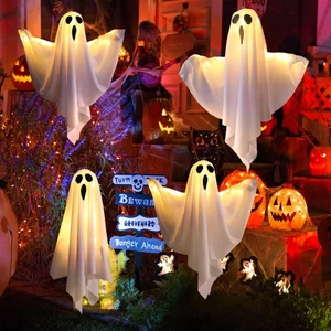 Halloween Ghost Decorations, CNMTCCO 4 Pack Hanging Ghost Decorations LED Lights - Picture 1 of 6