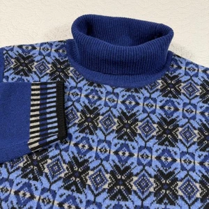 JW Anderson x Uniqlo Men's Blue Fair Isle 100% Wool Turtleneck Sweater Size L - Picture 1 of 10