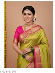 Indischer Banarsi Damen Seidensari mit unbestickter Bluse festlich Partykleidung Sari - Bild 1 von 18