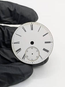 Good Condition Enamel Pocket Watch Dial Chrono Roman Numerals For Parts 41mm - Picture 1 of 5