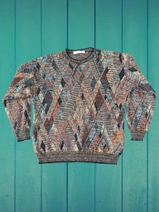 Equilibrio Mens Sweater Multicolor Crew Neck Long Sleeve Size L  Made In Italy - Picture 1 of 9