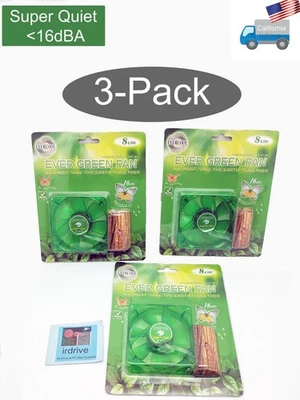 3pack: 16dBA Super Quiet Evercool Ever Green 80mm 3pin PC Case Cooling Fan EGF-8 - Image 1 of 4