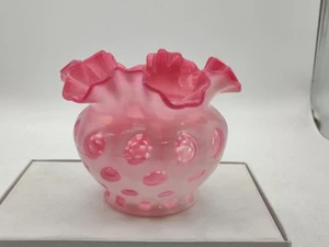 VINTAGE-5" Fenton Coin Dot-Cranberry Opalescent Glass-Ruffle Flower Bowl-1940's - Picture 1 of 10