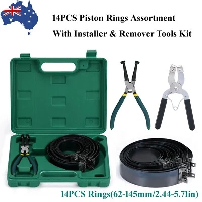 Engine Piston Ring Compressor Cylinder Ratchet Installer 2 Pliers+14 Bands Kit - image 1 of 4