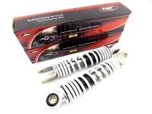 PY50 PEEWEE 195mm JBS WHITE/CHROME REAR SHOCK ABSORBERS EYE TO CLEVIS - Picture 1 of 4