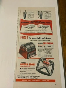 Anuncio vintage de línea de arrastre profundo deportivo 1959 Ashaway Griffin - Imagen 1 de 1