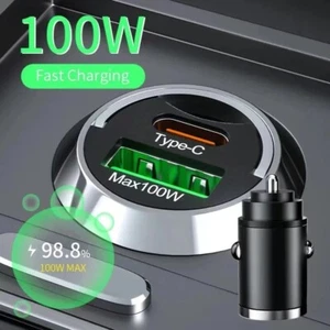 Cargador de Teléfono USB Tipo C QC3.0 100W Negro Carga Rápida Accesorios Interior Coche - Imagen 1 de 7