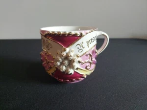 Tea Cup German Lusterware Gold Encrusted Raised Floral Porcelain Hand Painted  - Picture 1 of 14