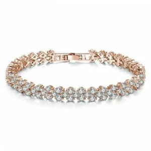 18ct Gold Plated Womens Swarovski Elements Crystal Tennis Stone Bracelet Bangle - Picture 1 of 8