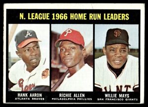 1967 Topps #244 NL 1966 Home Run Leaders Hank Aaron Allen Willie Mays