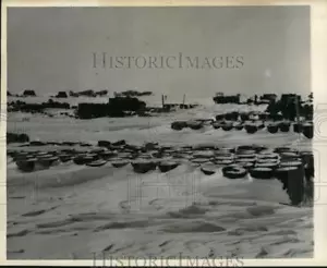 1947 Press Photo Drums of fuel at Little America base camp in Antarctica - Picture 1 of 2