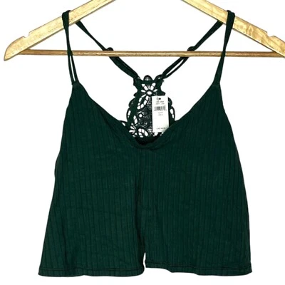 Camiseta sin mangas recortada Aerie para mujer S de encaje espalda deportiva verde esmeralda oscuro acanalada nueva Foto 1 de 4