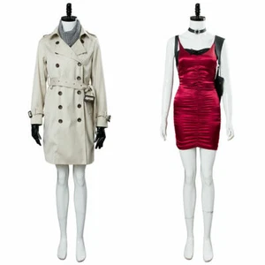 Resident Evil 2 Remake RE Ada Wong/Wang Trenchcoat+Red Dress Cosplay Costume*H - Picture 1 of 9