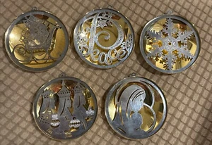 VTG Lot 5 Oneida Brass & Silve Silver plate Peace, Snowflake Christmas Ornaments - Picture 1 of 4