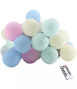 Globe Led Solar USB 8Modes Indor Cotton Ball String Lights 20 Globe 10FT Xmas - Picture 1 of 10