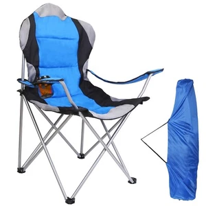 Heavy Duty Steel Foldable Camping Chair Padded Seat Arm Back Outdoor Beach Chair - Picture 1 of 29