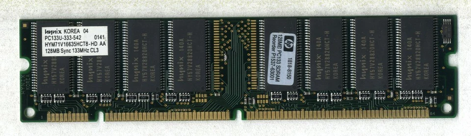 MEMORIA RAM - HYNIX pc133U-333-542 hym71v16635hct8-hd aa 128 mb sync 133 - USATO - Immagine 1 di 1