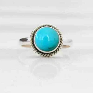 2Ct Round Cut Lab-Created Turquoise Womens Engagement Ring 14K White Gold Finish - Picture 1 of 3