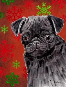 Carolines Treasures 28x40 in. Pug Red and Green Snowflakes Christmas House Flag - Picture 1 of 1