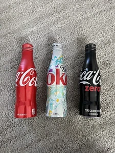 Coca Cola Coke Diet Coke & Zero Aluminum Collectible 8.5 oz Bottles Empty W/Caps - Picture 1 of 8