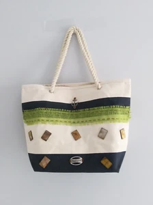 Women's Upcycle Canvas Shoulder Beach Shopper Large Tote Bag Boho Embellished - Picture 1 of 6