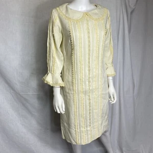 60s 70s Nardis Of Dallas Ivory Cream Irish Linen Doily Trim Dress size 12 hippie - Picture 1 of 16