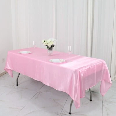 60x102-Inch RECTANGULAR SATIN TABLECLOTH Dinner Wedding Party Linens Decorations - Image 1 of 2