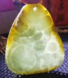 Certified Natural Grade A Old Yellow Green Hand Craved Jade Pendant US Seller - Picture 1 of 3