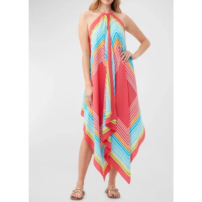 Maxi Vestido Trina Turk Justiniano Pañuelo Halter Seda XS, Multicolor, NUEVO $398 Foto 1 de 4