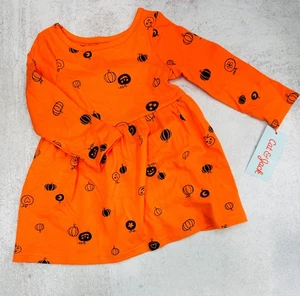 2T Cat & Jack  2 piece Halloween Pumpkin  Dress & bloomers Orange & Black - Picture 1 of 2