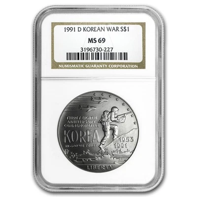1991-D Korean War $1 Silver Commem MS-69 NGC - Image 1 of 3