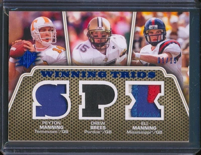 2010 UD SPx PEYTON/ELI MANNING/BREES Game Used WINNING TRIOS Patch #01/15 Vols - Image 1 of 3