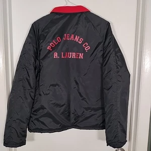 Vintage Polo Jeans Co Ralph Lauren Men’s M Black & Red Zip Up Jacket Coat - Picture 1 of 15