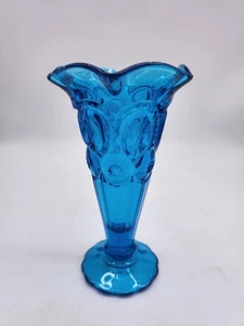 LE Smith Moon and Stars Blue Glass Trumpet Bud Vase 6.25"    T55 - Picture 1 of 2