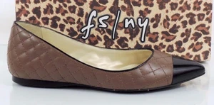 French Sole New York FS/NY Marla Ballet Flats Black Patent Taupe Leather Size 9 - Picture 1 of 10