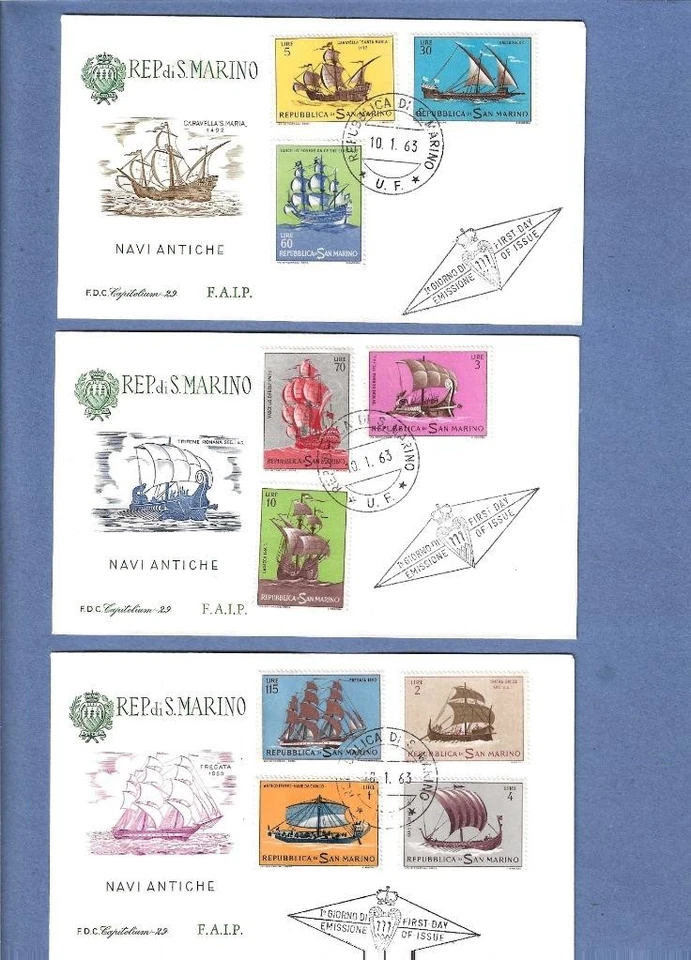 SAN MARINO - 1963 THREE SAILING SHIPS FDC - N738 - Image 1 of 1