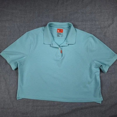 The NIKE Polo Dri-Fit Shirt Women Sz S Cropped Collared Embroidered Swoosh Teal - Image 1 of 4