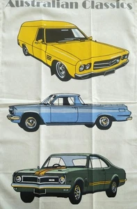 Classic Holden Cars Cotton Kitchen Tea Towel – Aussie Auto Theme - Picture 1 of 1