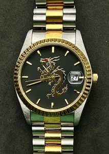 Vintage New SPIRIT OF THE DRAGON Seiko Men’s 38mm Quartz Watch Date Gold Steel - Picture 1 of 12