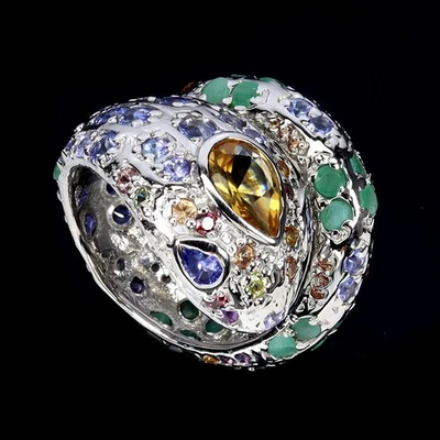 925 Sterling Silver Ring Pear Citrine 9x6mm Rhodolite Gemstone Jewelry Cobra Sz  - Image 1 of 4