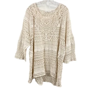 Cato Crochet Top Boho Chic Festival Open Knit Cover Up Tunic Plus Size 26/28W - Picture 1 of 12