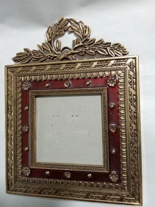 Ornate Gold & Red Enamel  3" X 3" Photo Frame  With No Glass Over The Photo Area - Picture 1 of 4