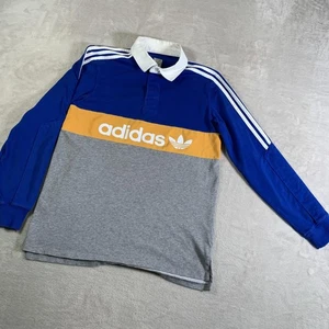 Camisa Adidas Originales Para Hombre Pequeña Azul Gris Rugby Bloque de Color Trifolio 3 Rayas - Imagen 1 de 11