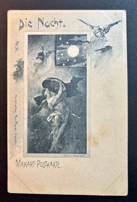 Antique Halloween Postcard  Rare Life/Death Bats Owl Moon Stars Germany 170-A - Image 1 of 4