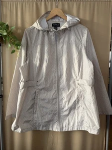 Jones New York Damen Regenjacke mit Kapuze XXL beige/weiß gepunktet durchgehender Reißverschluss - Bild 1 von 10